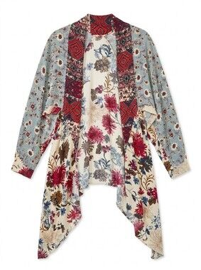 Boho Floral Patchwork‎ Draped Kimono, Duster, Cover Up S/M